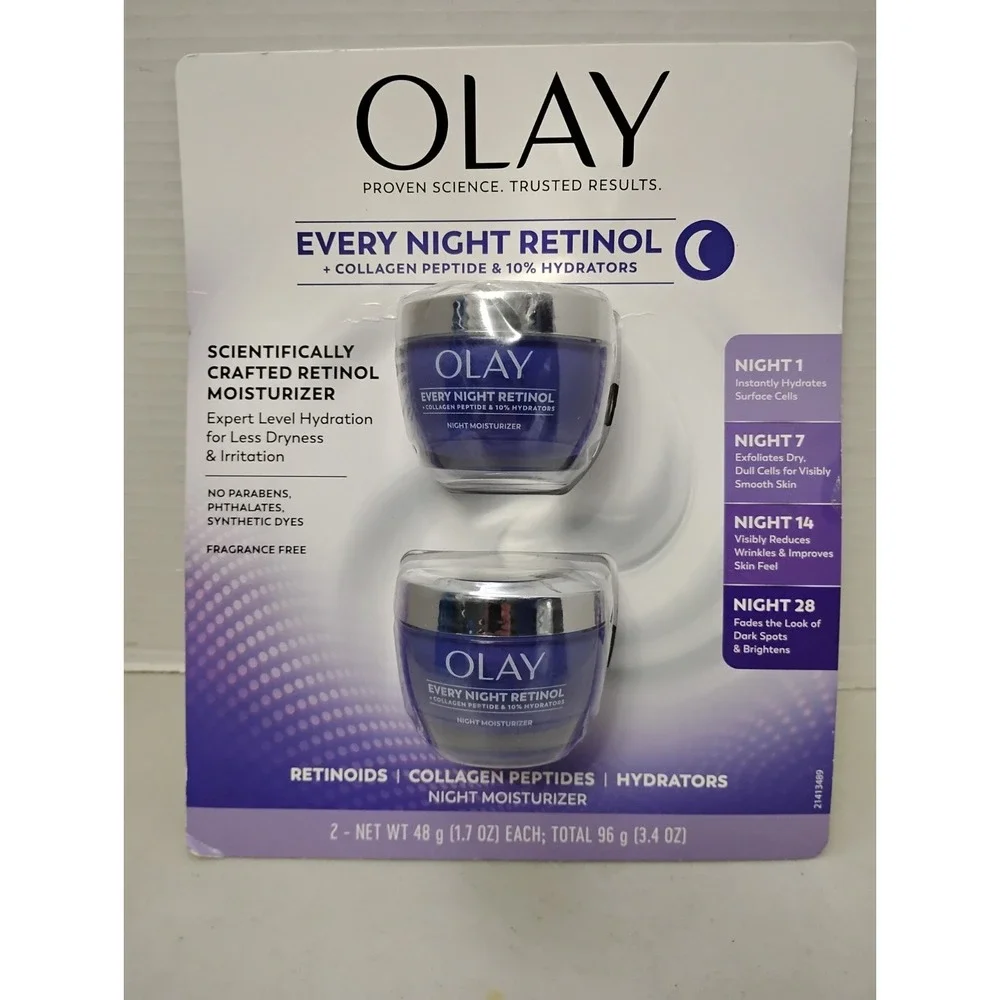 Olay Every Night Retinol Moisturizer 2-Pack Collagen Peptides 3.4oz New Sealed